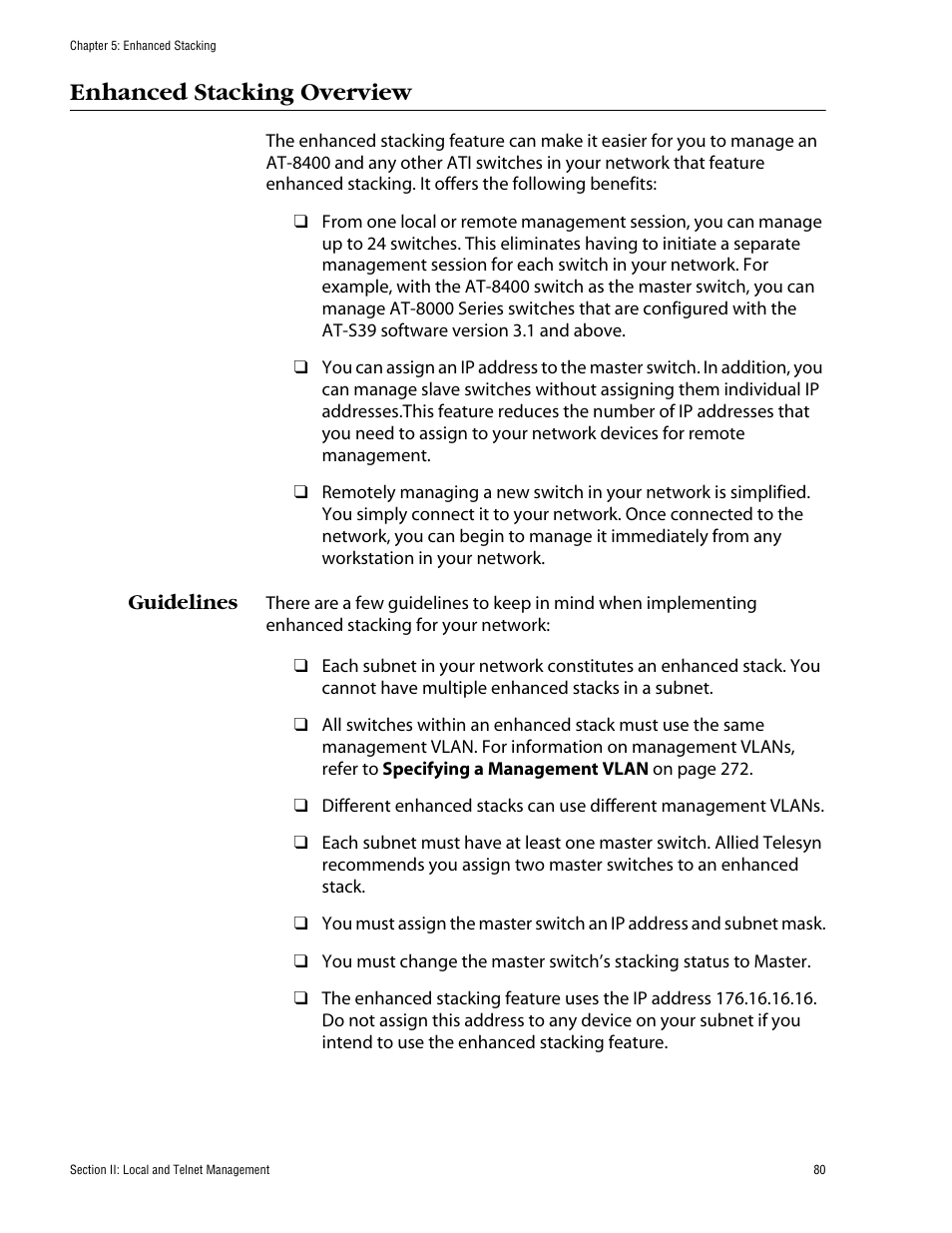 Enhanced stacking overview, Guidelines | Allied Telesis AT-S60 User Manual | Page 81 / 615