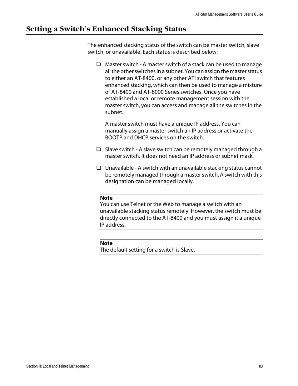 Setting a switch’s enhanced stacking status | Allied Telesis AT-S60 User Manual | Page 84 / 615