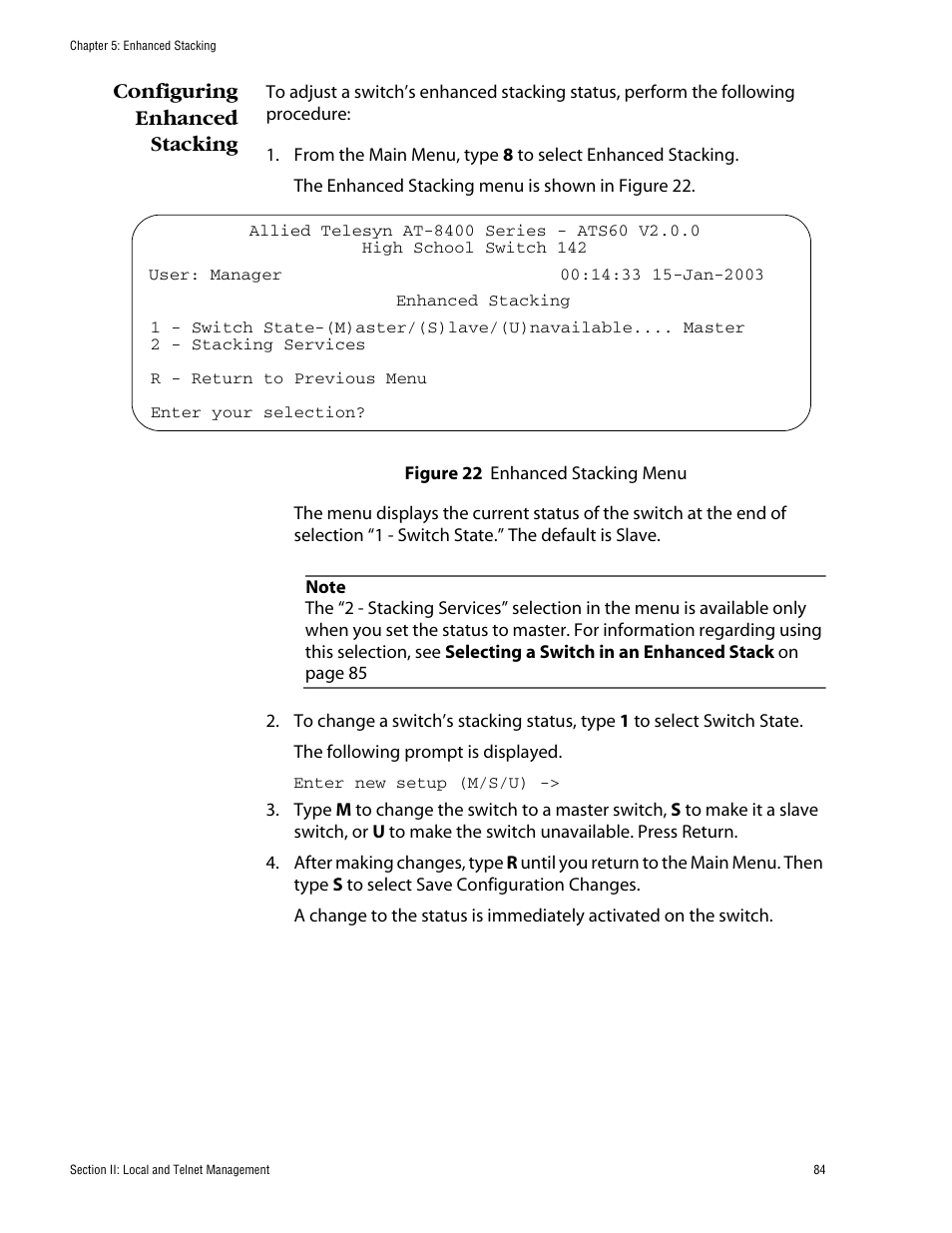 Configuring enhanced stacking | Allied Telesis AT-S60 User Manual | Page 85 / 615