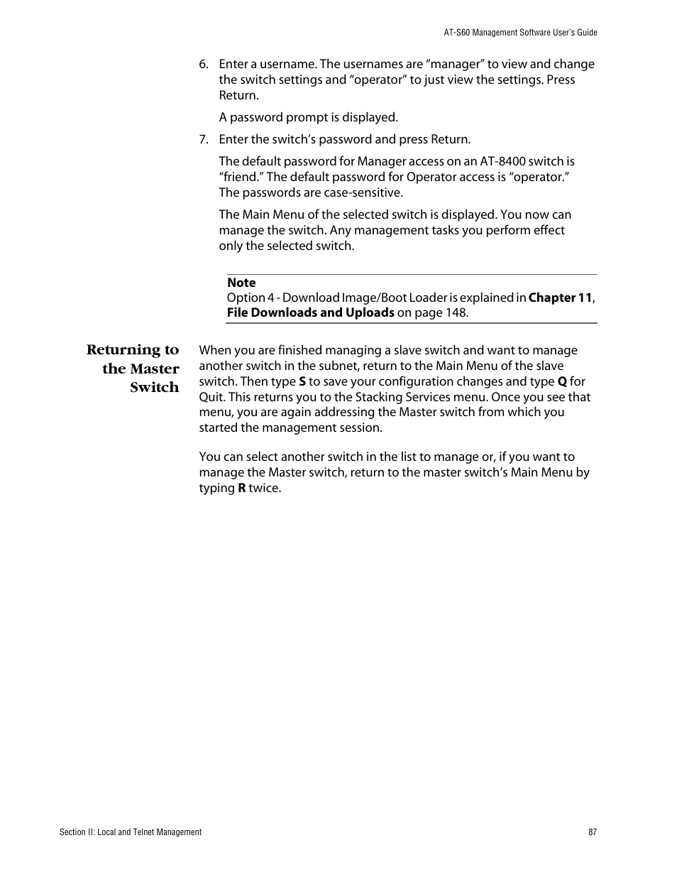 Returning to the master switch | Allied Telesis AT-S60 User Manual | Page 88 / 615