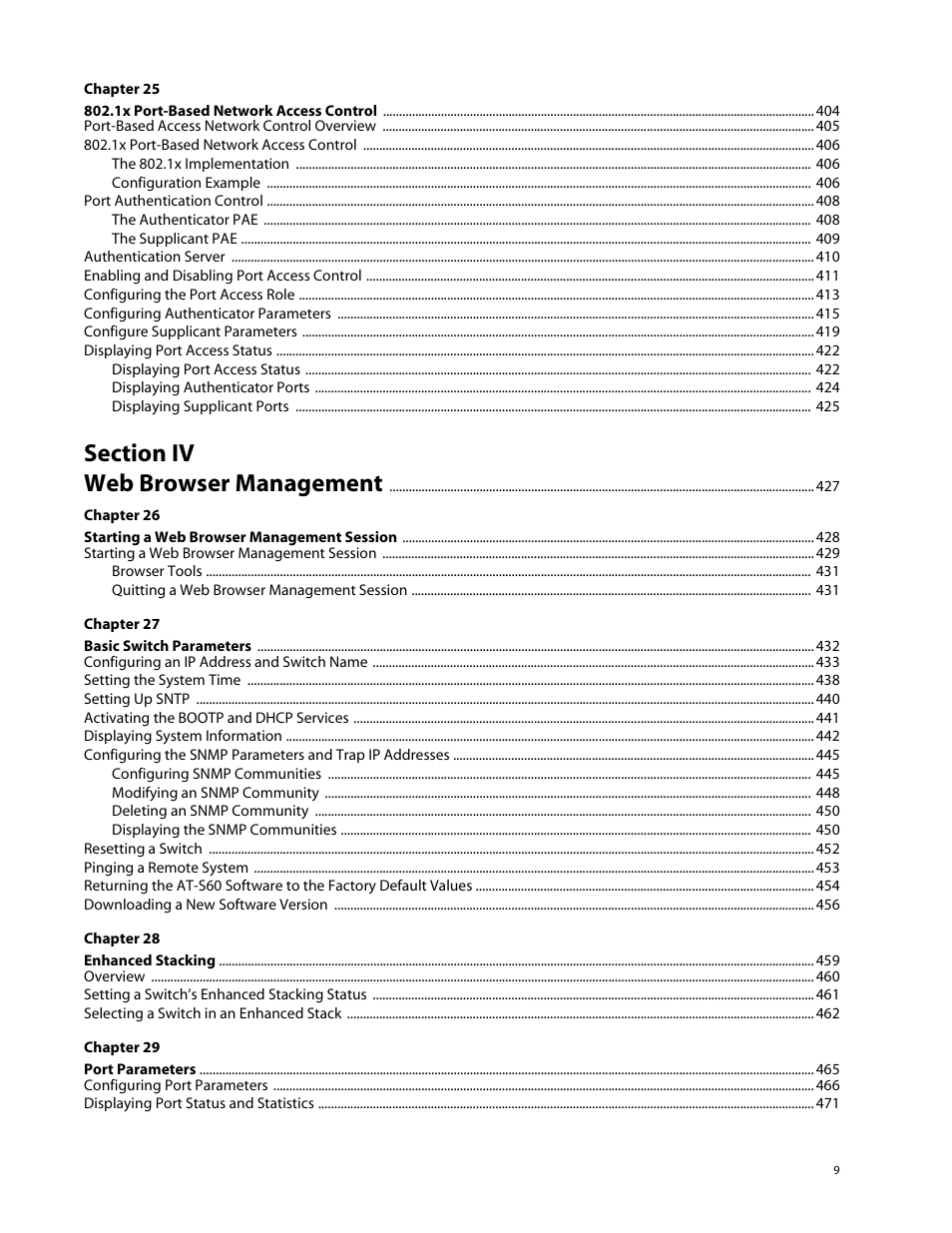 Section iv, Web browser management 427 | Allied Telesis AT-S60 User Manual | Page 9 / 615
