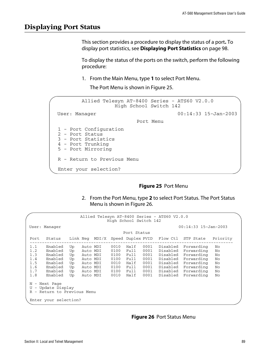 Displaying port status | Allied Telesis AT-S60 User Manual | Page 90 / 615