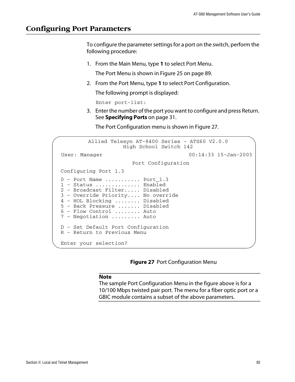 Configuring port parameters | Allied Telesis AT-S60 User Manual | Page 94 / 615