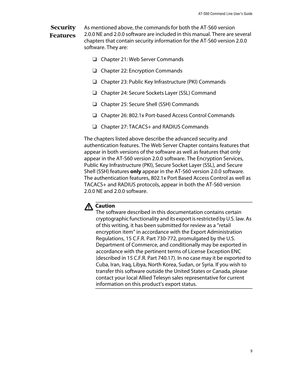 Security features | Allied Telesis AT-S60 User Manual | Page 11 / 303