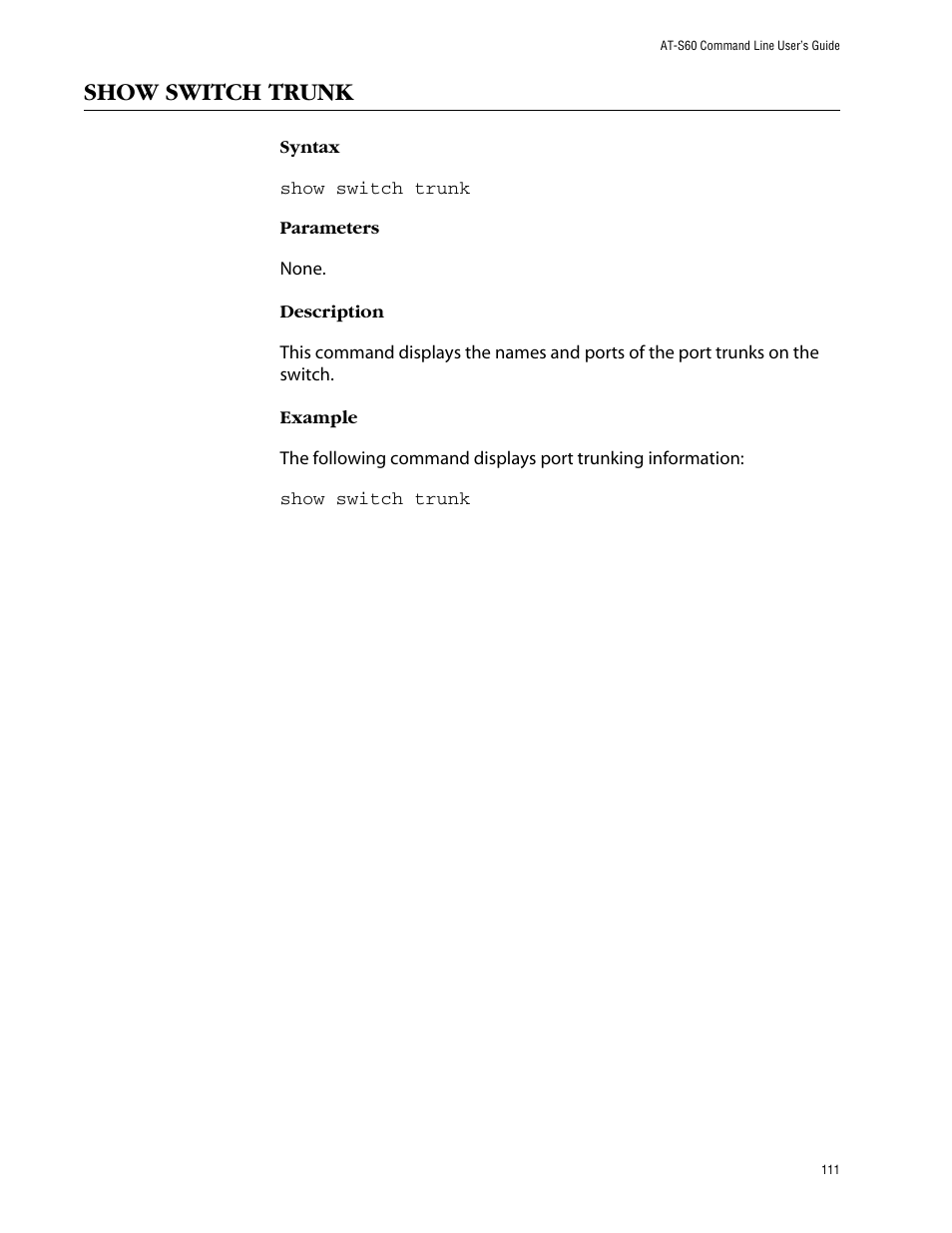 Show switch trunk | Allied Telesis AT-S60 User Manual | Page 113 / 303