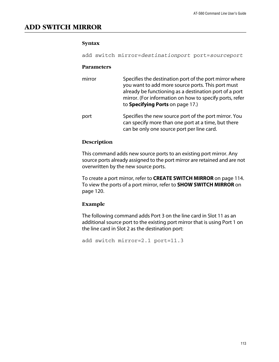 Add switch mirror | Allied Telesis AT-S60 User Manual | Page 115 / 303