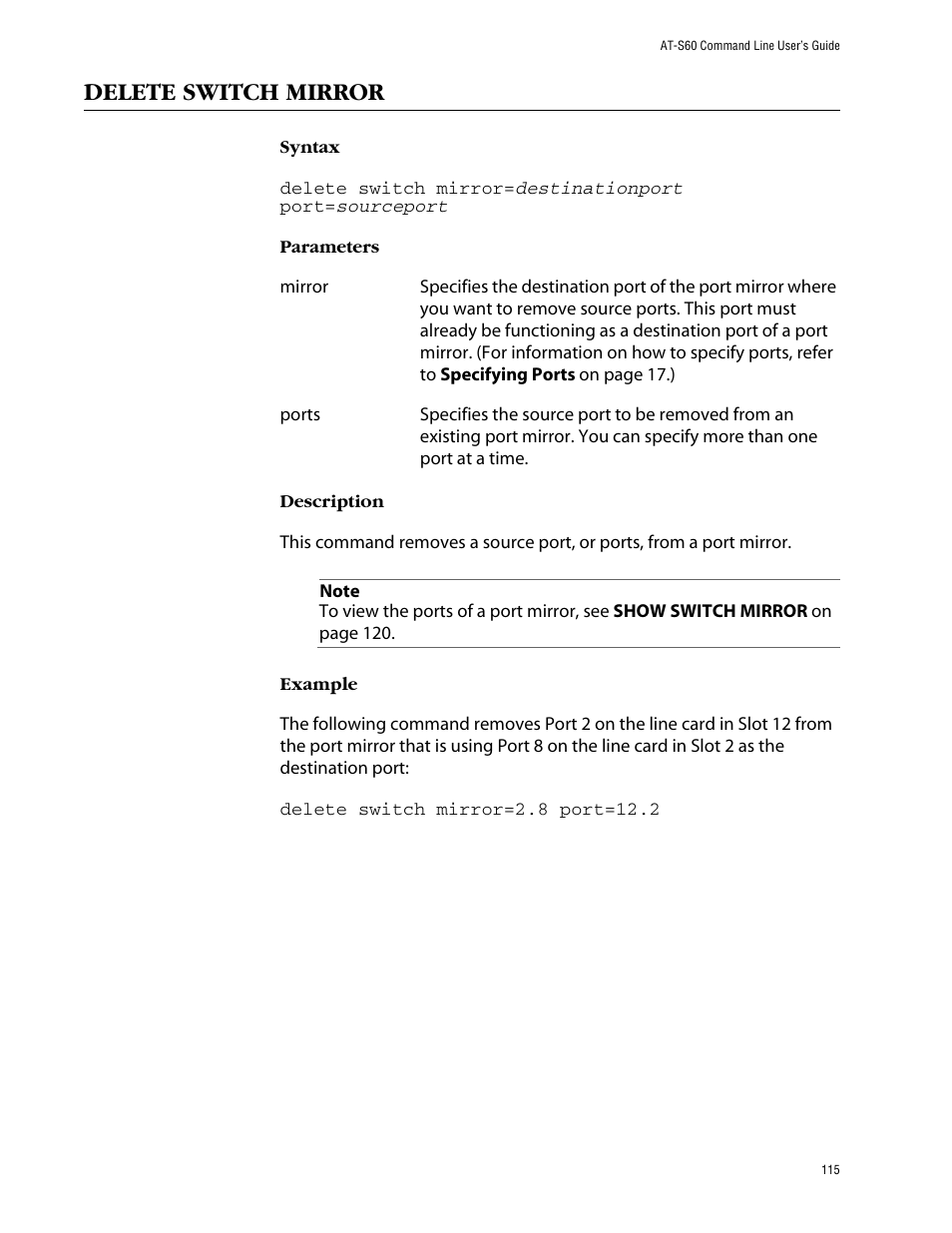 Delete switch mirror | Allied Telesis AT-S60 User Manual | Page 117 / 303