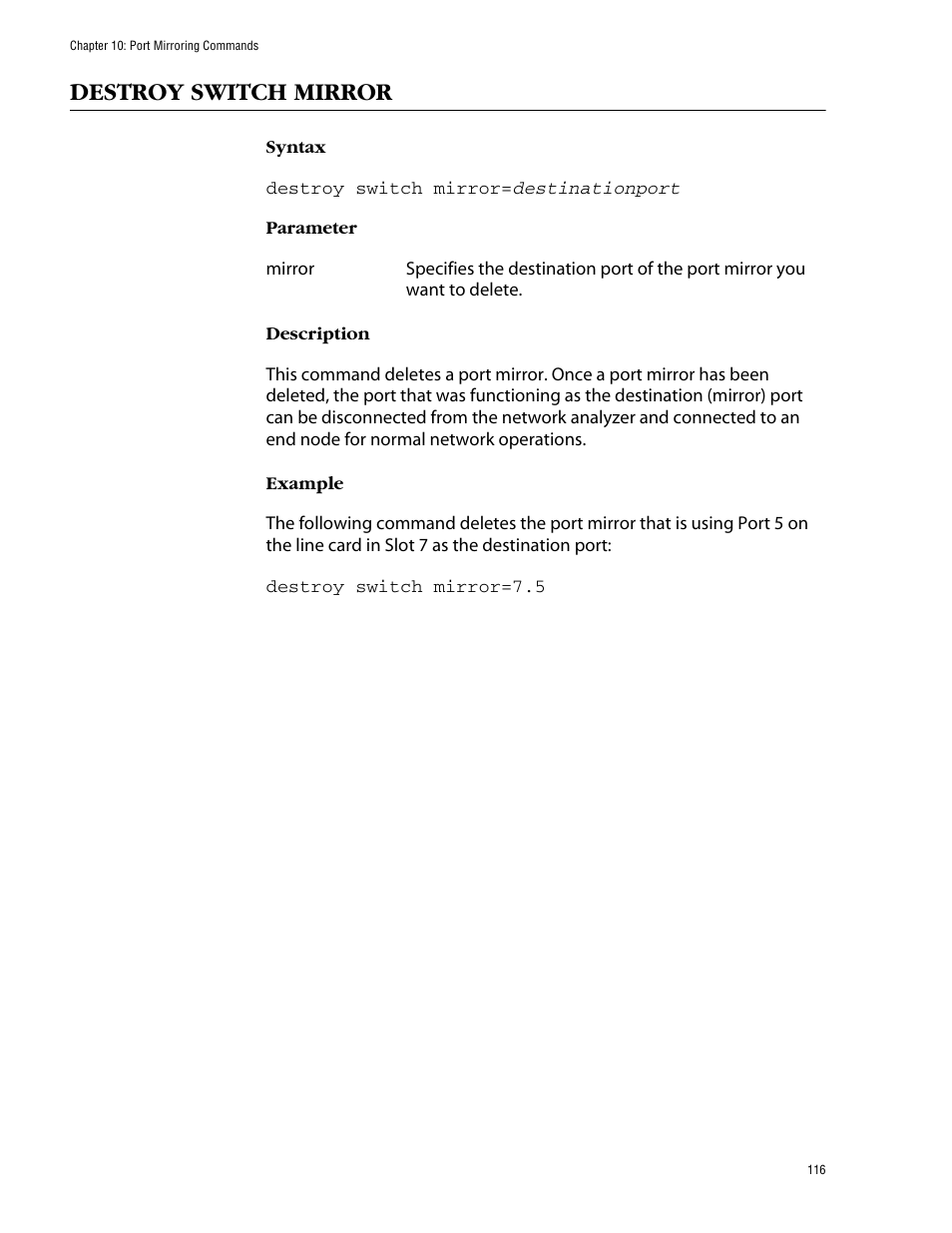 Destroy switch mirror | Allied Telesis AT-S60 User Manual | Page 118 / 303