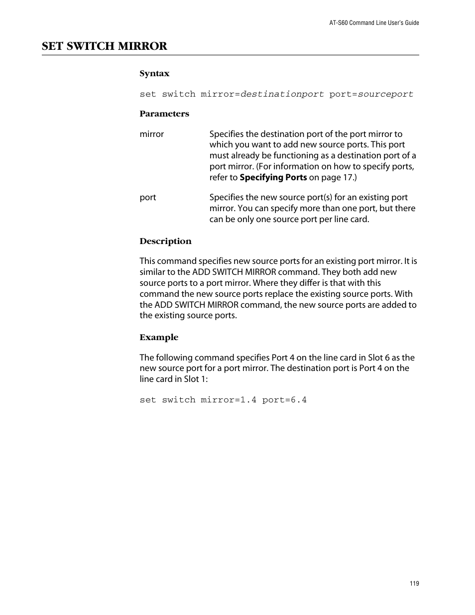 Set switch mirror | Allied Telesis AT-S60 User Manual | Page 121 / 303