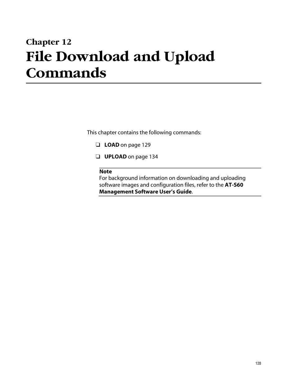 Chapter 12, File download and upload commands | Allied Telesis AT-S60 User Manual | Page 130 / 303