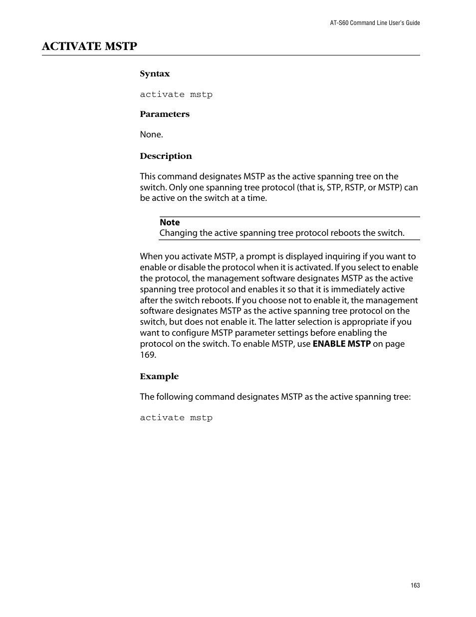 Activate mstp | Allied Telesis AT-S60 User Manual | Page 165 / 303