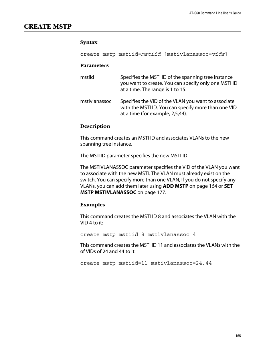 Create mstp | Allied Telesis AT-S60 User Manual | Page 167 / 303