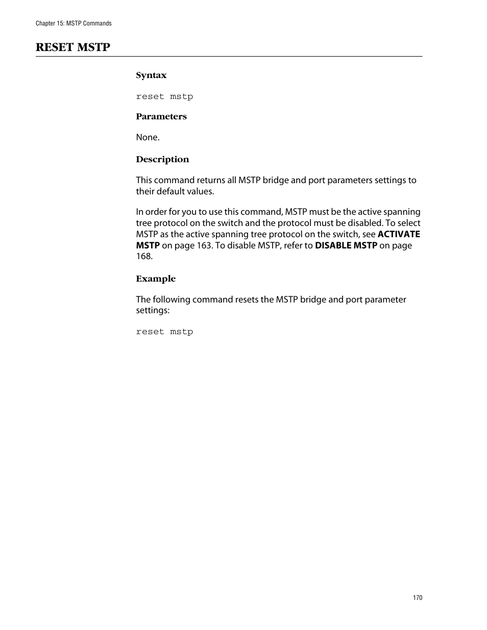 Reset mstp | Allied Telesis AT-S60 User Manual | Page 172 / 303