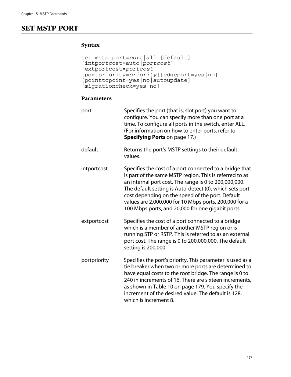 Set mstp port | Allied Telesis AT-S60 User Manual | Page 180 / 303