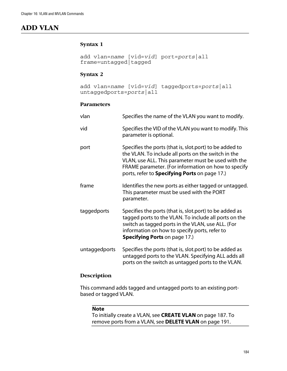 Add vlan | Allied Telesis AT-S60 User Manual | Page 186 / 303