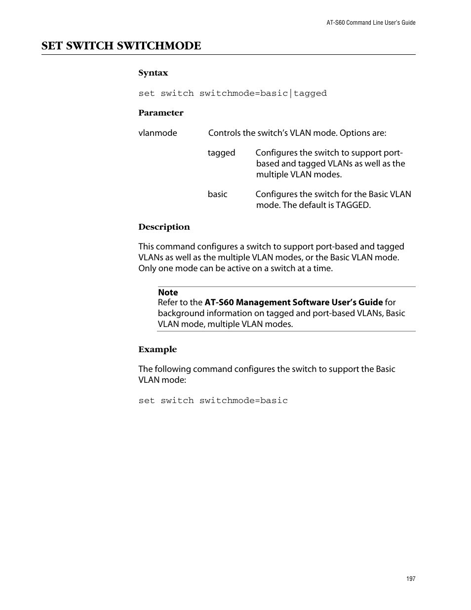 Set switch switchmode | Allied Telesis AT-S60 User Manual | Page 199 / 303