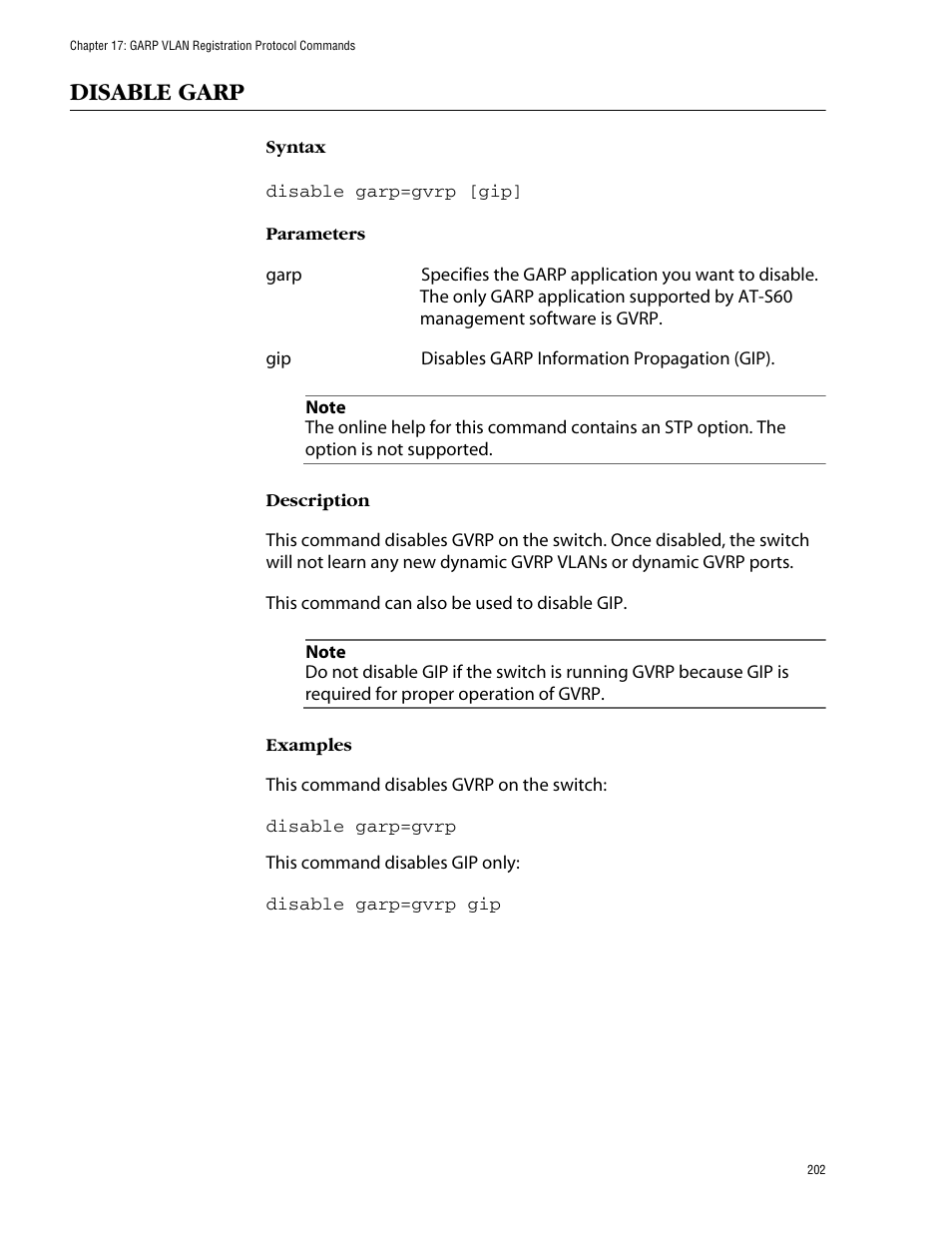Disable garp | Allied Telesis AT-S60 User Manual | Page 204 / 303