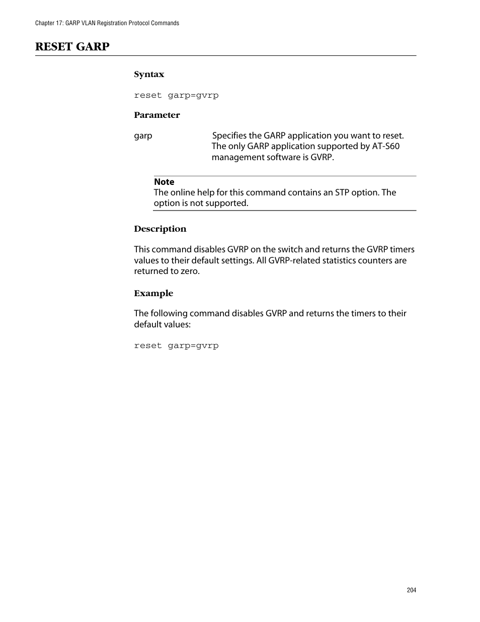 Reset garp | Allied Telesis AT-S60 User Manual | Page 206 / 303