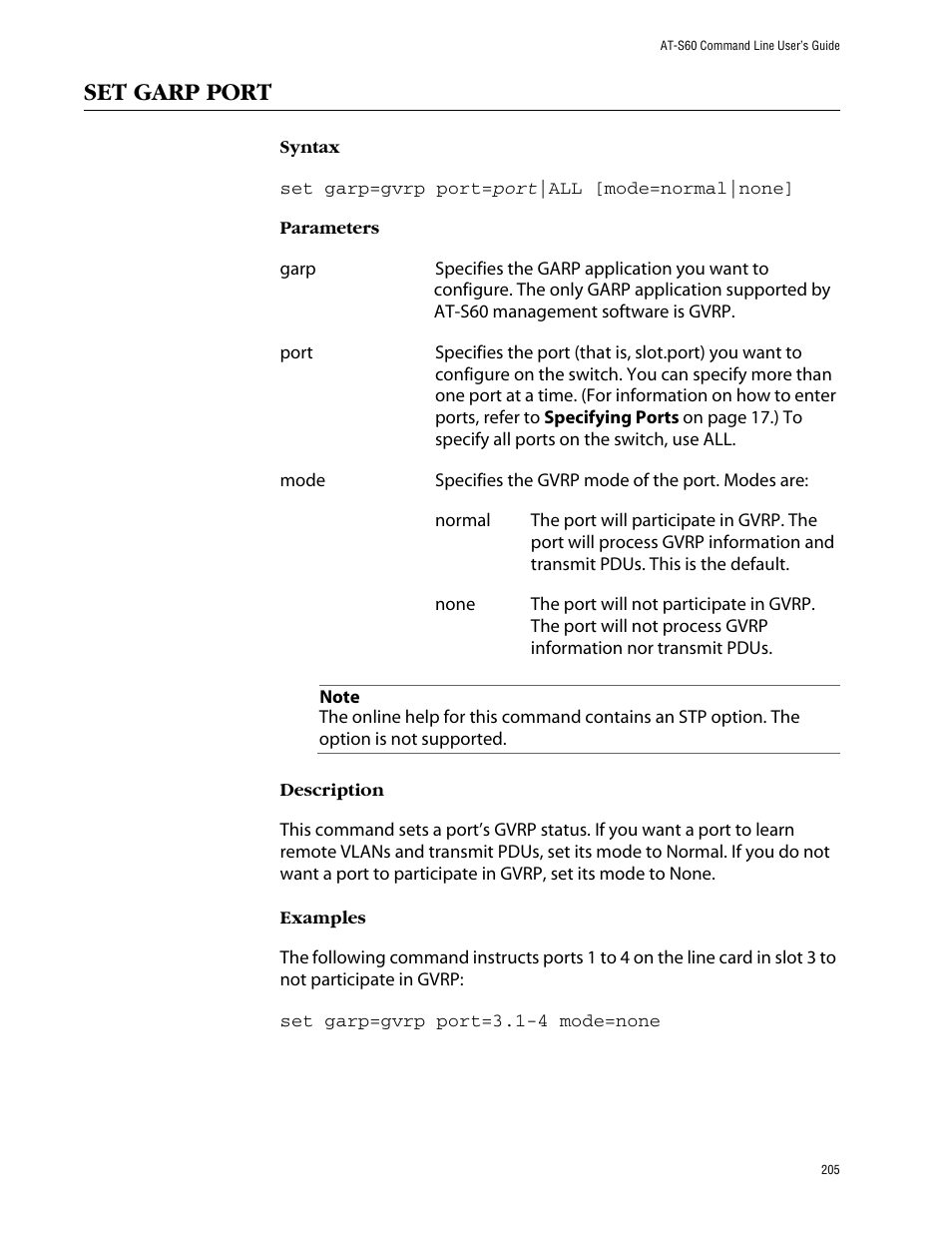 Set garp port | Allied Telesis AT-S60 User Manual | Page 207 / 303