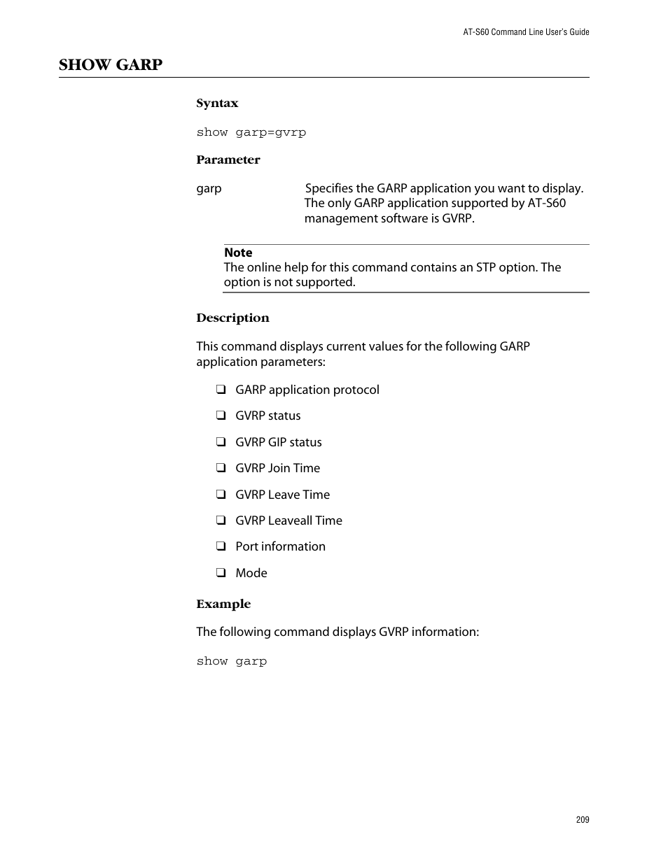 Show garp | Allied Telesis AT-S60 User Manual | Page 211 / 303