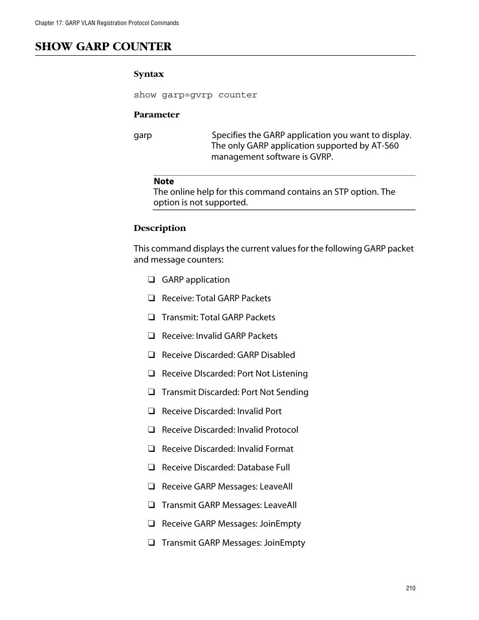 Show garp counter | Allied Telesis AT-S60 User Manual | Page 212 / 303