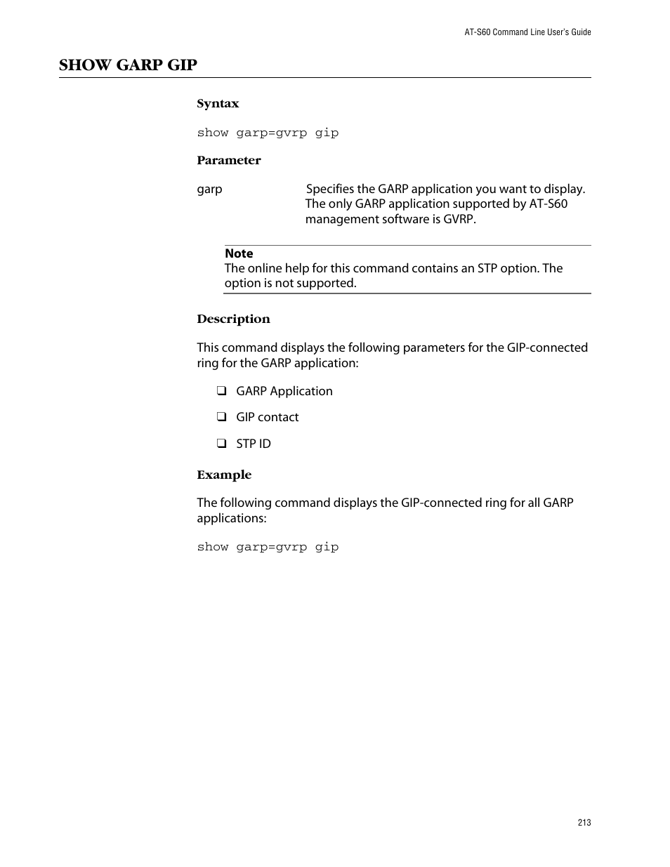 Show garp gip | Allied Telesis AT-S60 User Manual | Page 215 / 303