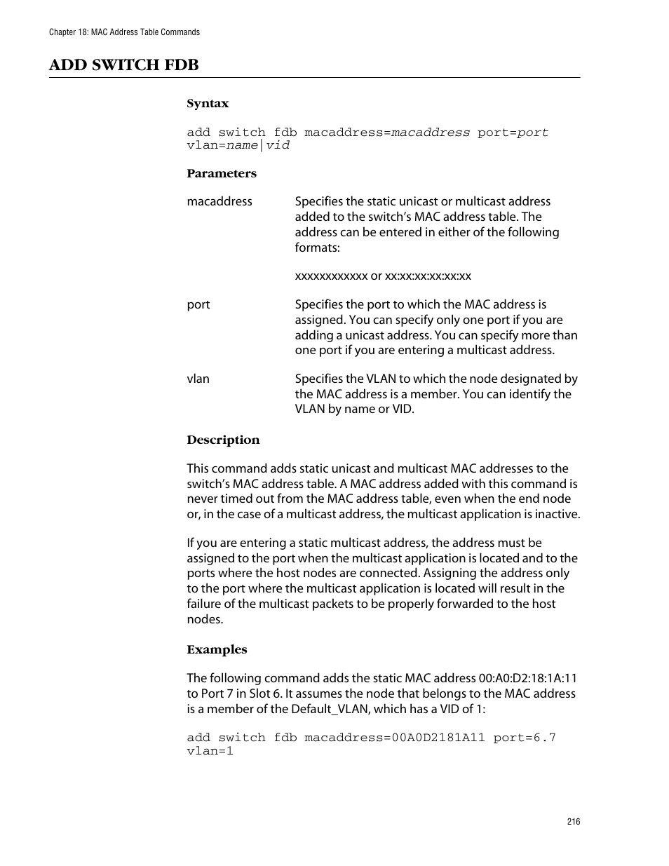 Add switch fdb | Allied Telesis AT-S60 User Manual | Page 218 / 303