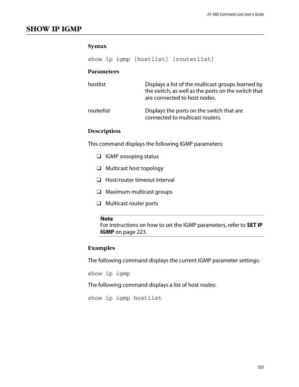 Show ip igmp | Allied Telesis AT-S60 User Manual | Page 227 / 303