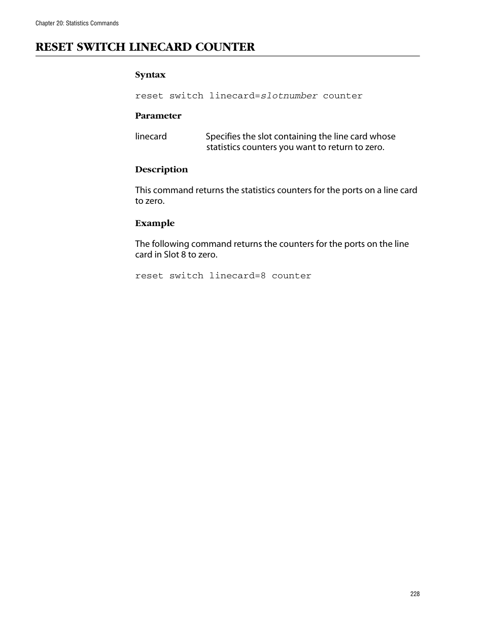 Reset switch linecard counter | Allied Telesis AT-S60 User Manual | Page 230 / 303