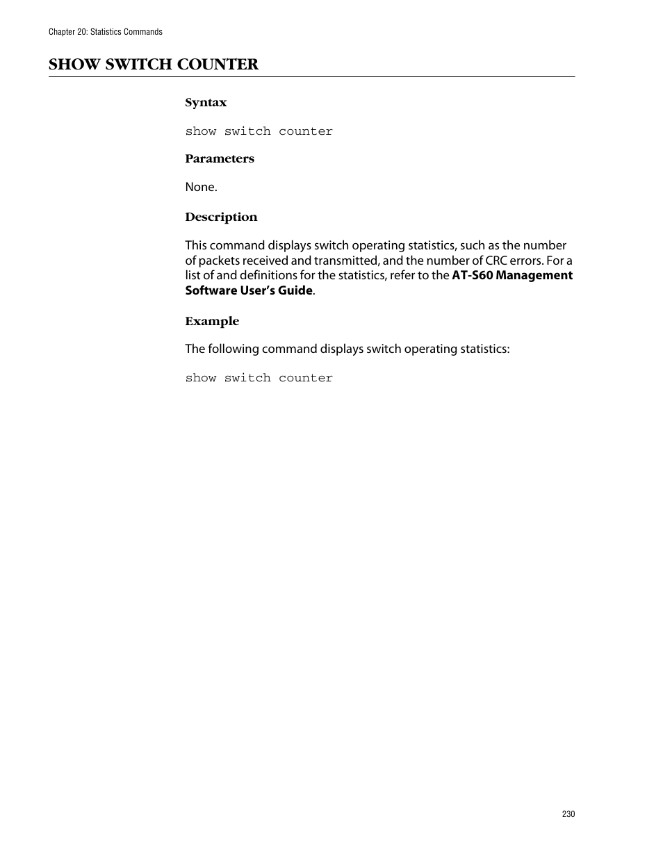 Show switch counter | Allied Telesis AT-S60 User Manual | Page 232 / 303