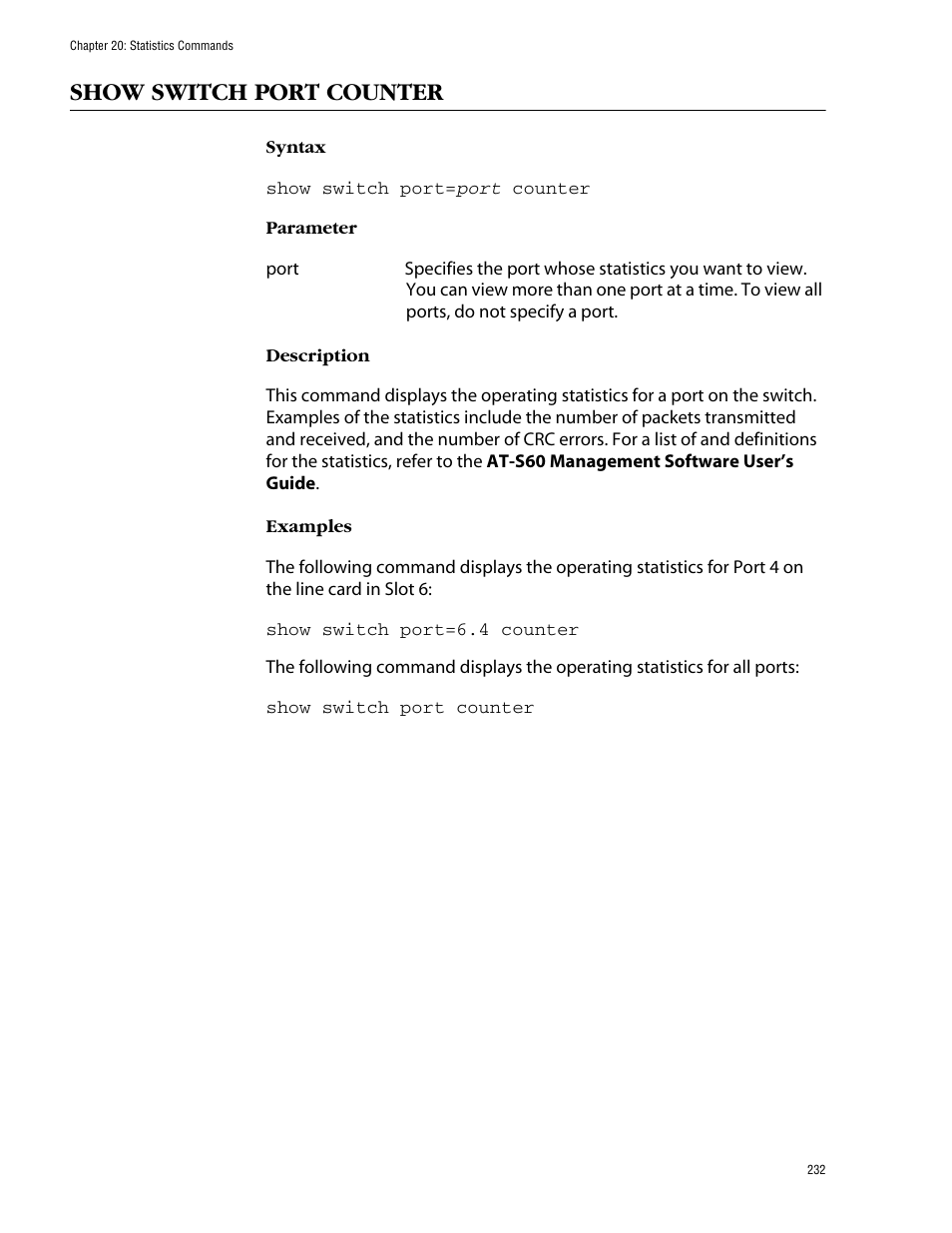 Show switch port counter | Allied Telesis AT-S60 User Manual | Page 234 / 303