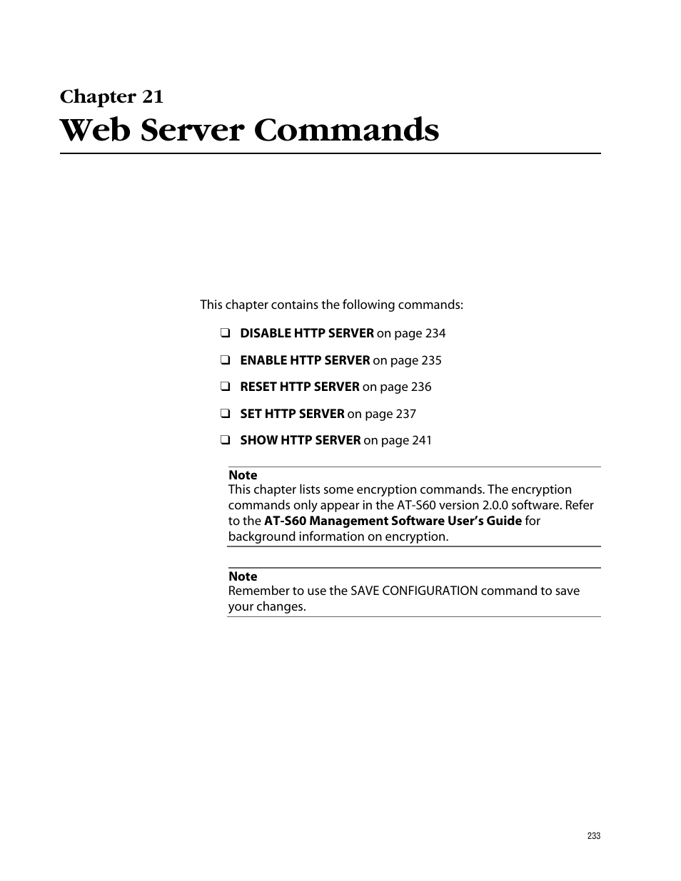 Chapter 21, Web server commands | Allied Telesis AT-S60 User Manual | Page 235 / 303