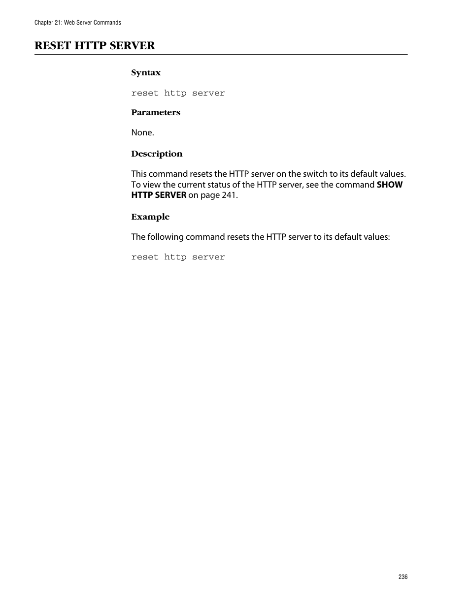 Reset http server | Allied Telesis AT-S60 User Manual | Page 238 / 303