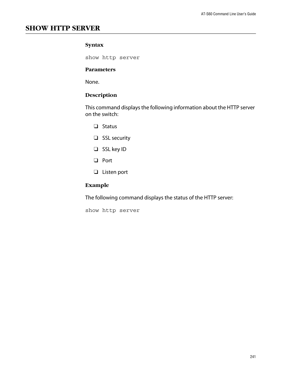 Show http server | Allied Telesis AT-S60 User Manual | Page 243 / 303