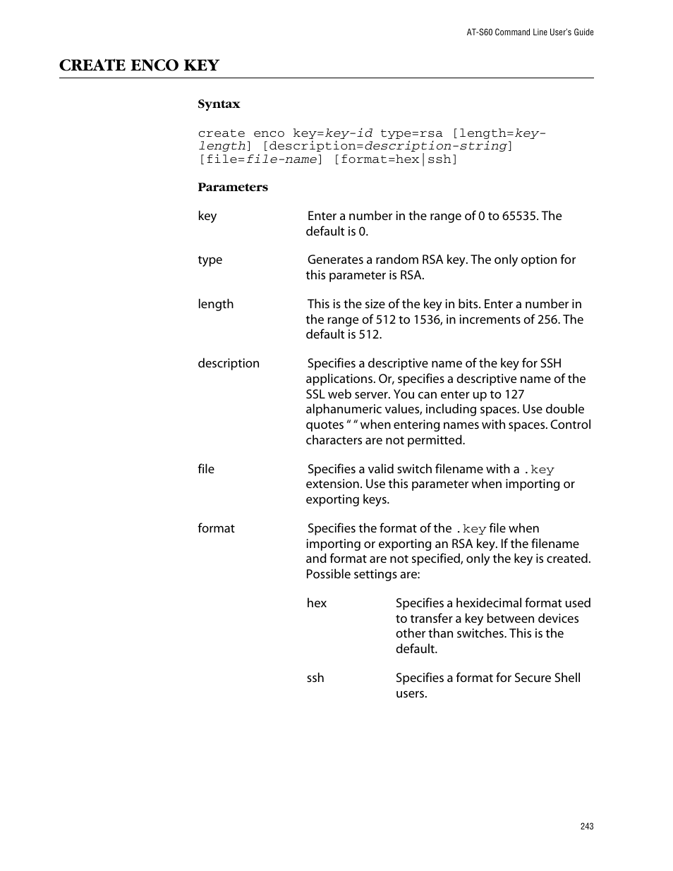 Create enco key | Allied Telesis AT-S60 User Manual | Page 245 / 303