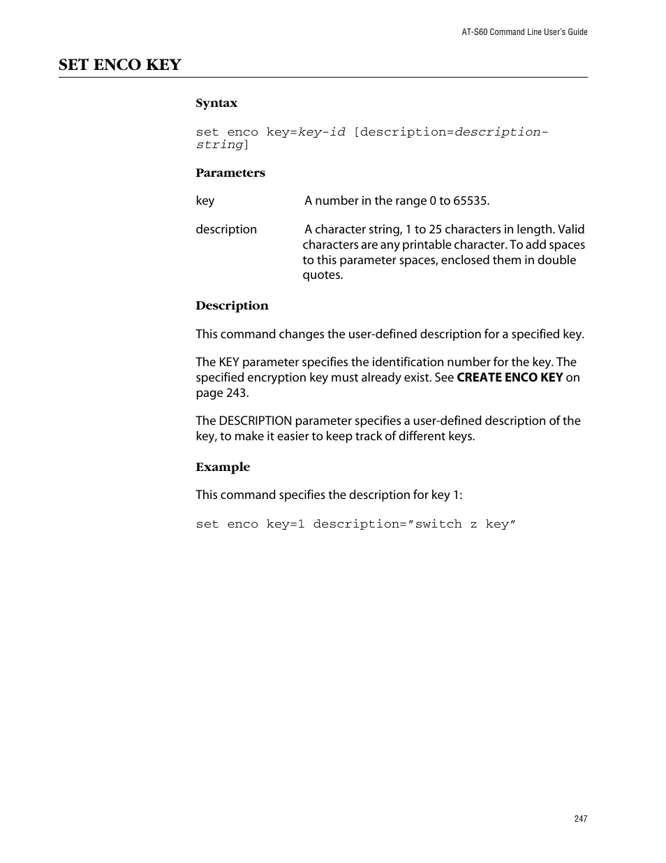 Set enco key | Allied Telesis AT-S60 User Manual | Page 249 / 303