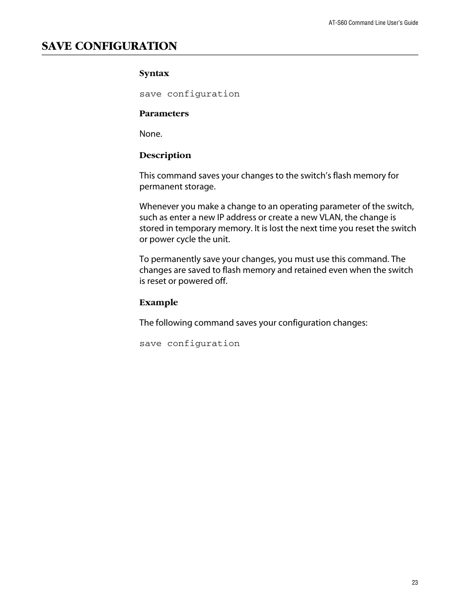 Save configuration | Allied Telesis AT-S60 User Manual | Page 25 / 303
