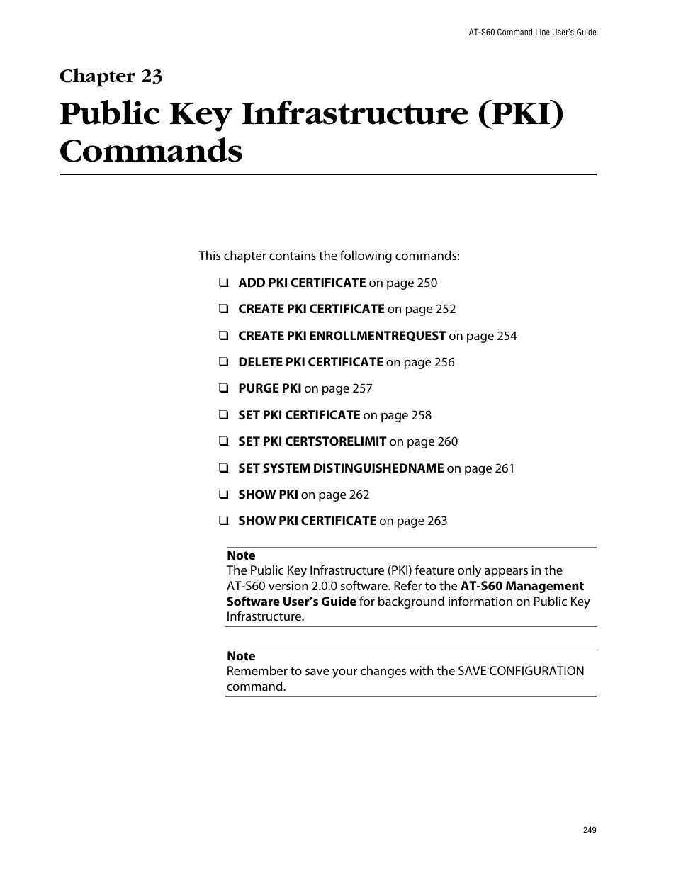 Chapter 23, Public key infrastructure (pki) commands | Allied Telesis AT-S60 User Manual | Page 251 / 303