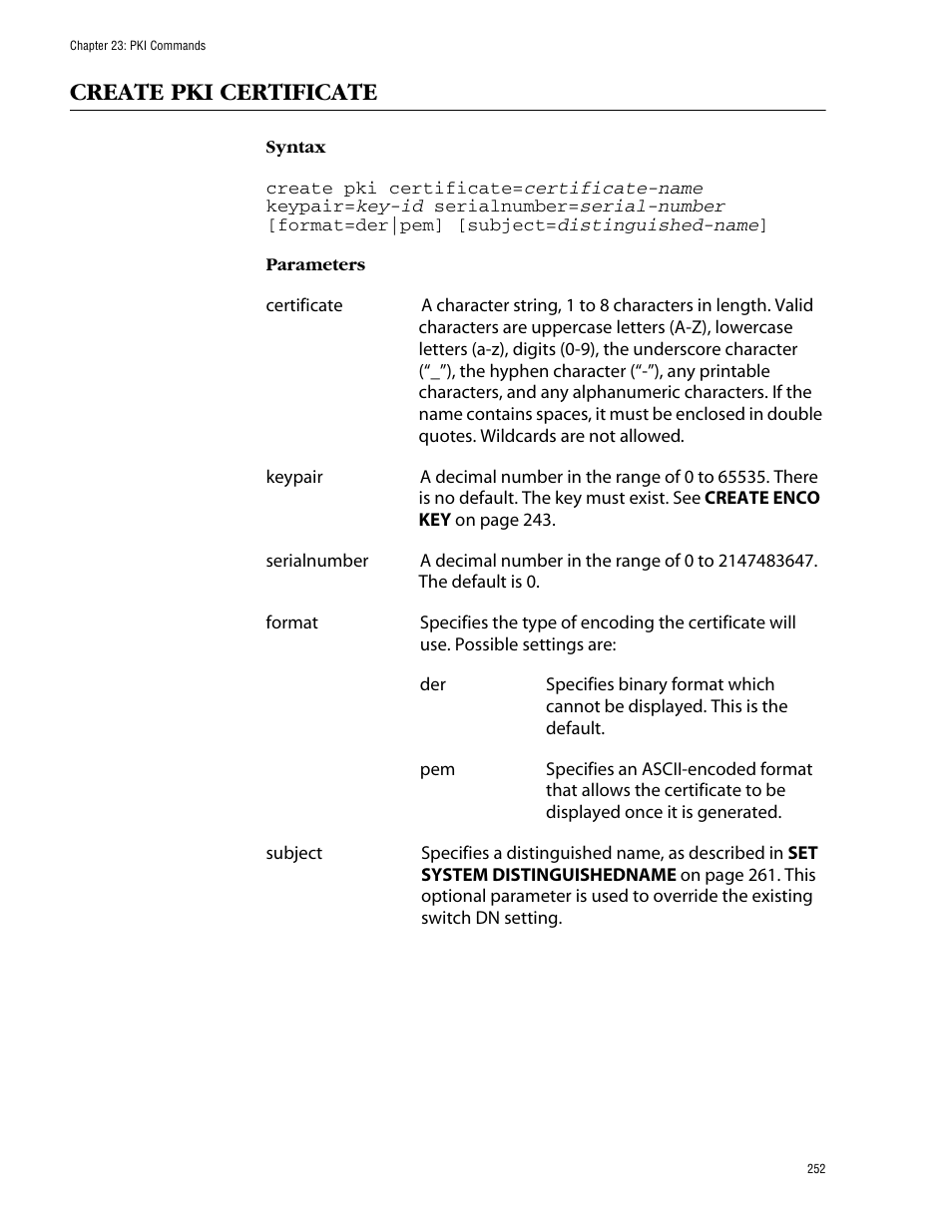 Create pki certificate | Allied Telesis AT-S60 User Manual | Page 254 / 303