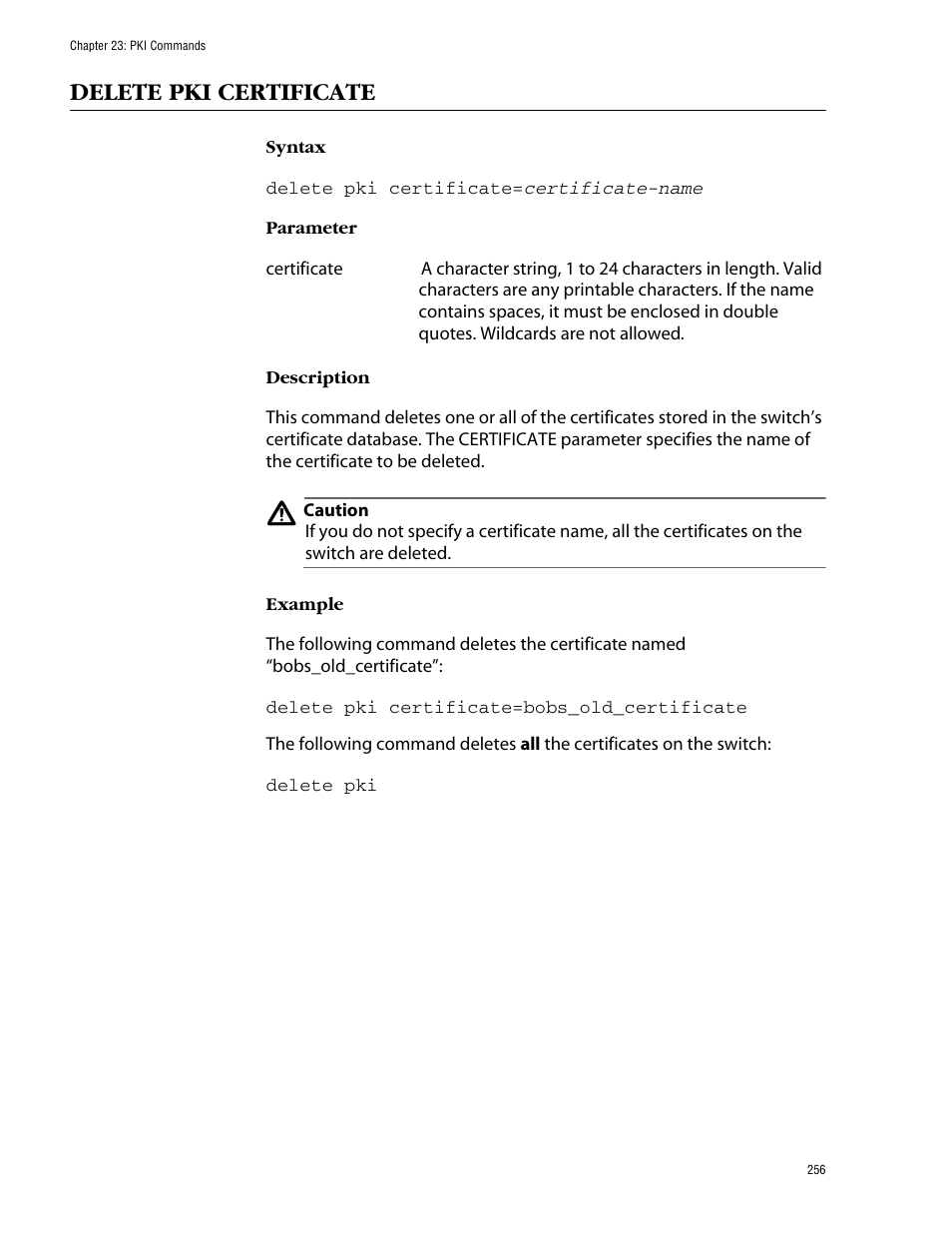 Delete pki certificate | Allied Telesis AT-S60 User Manual | Page 258 / 303