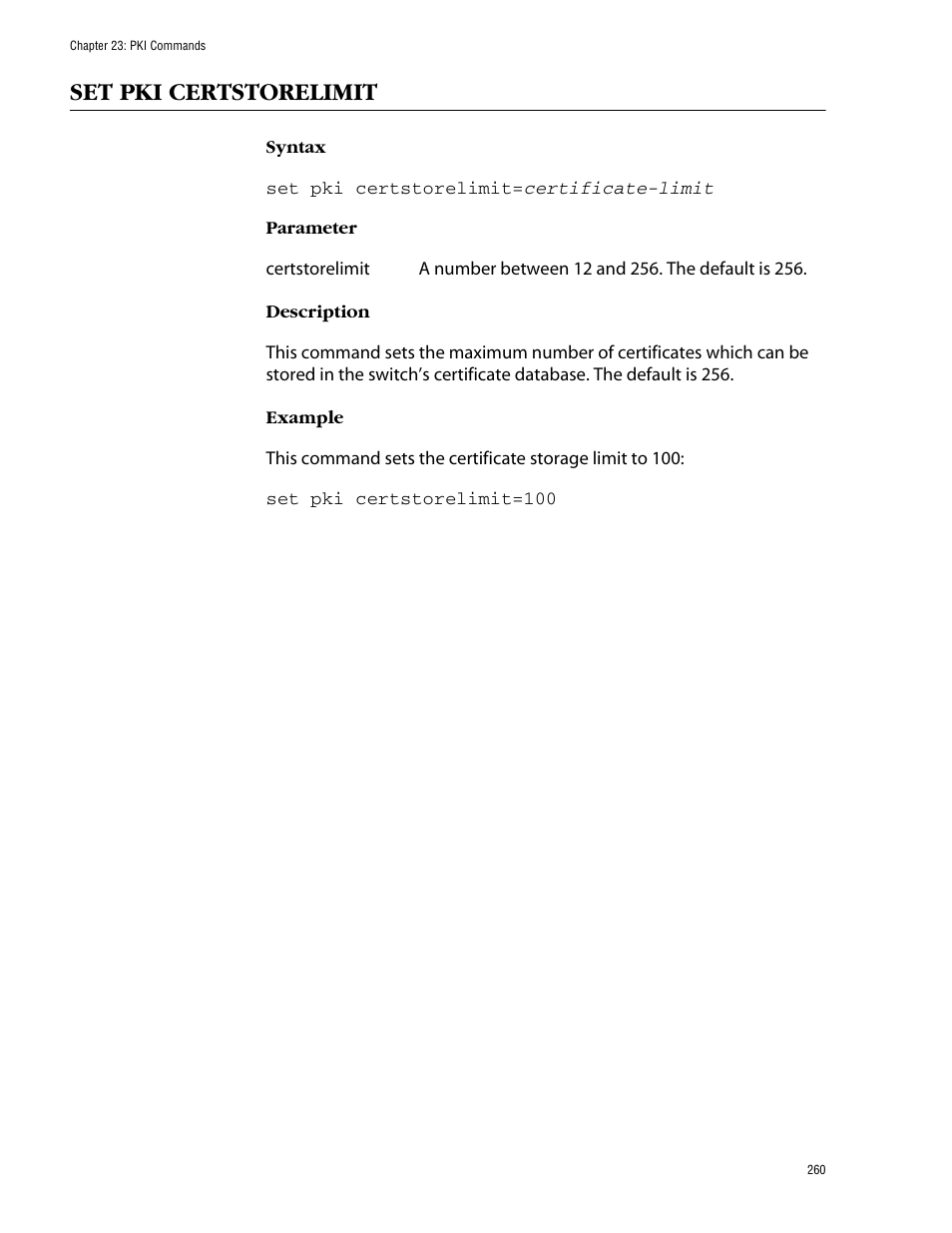 Set pki certstorelimit | Allied Telesis AT-S60 User Manual | Page 262 / 303