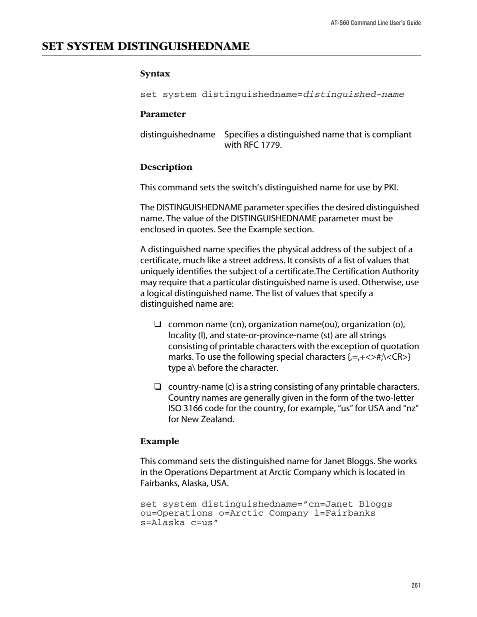 Set system distinguishedname, Name to the switch using set system | Allied Telesis AT-S60 User Manual | Page 263 / 303