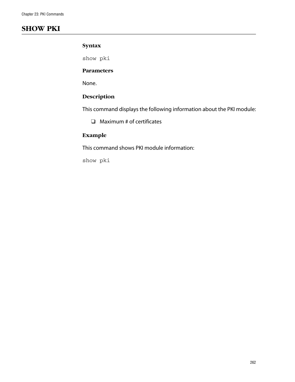 Show pki | Allied Telesis AT-S60 User Manual | Page 264 / 303