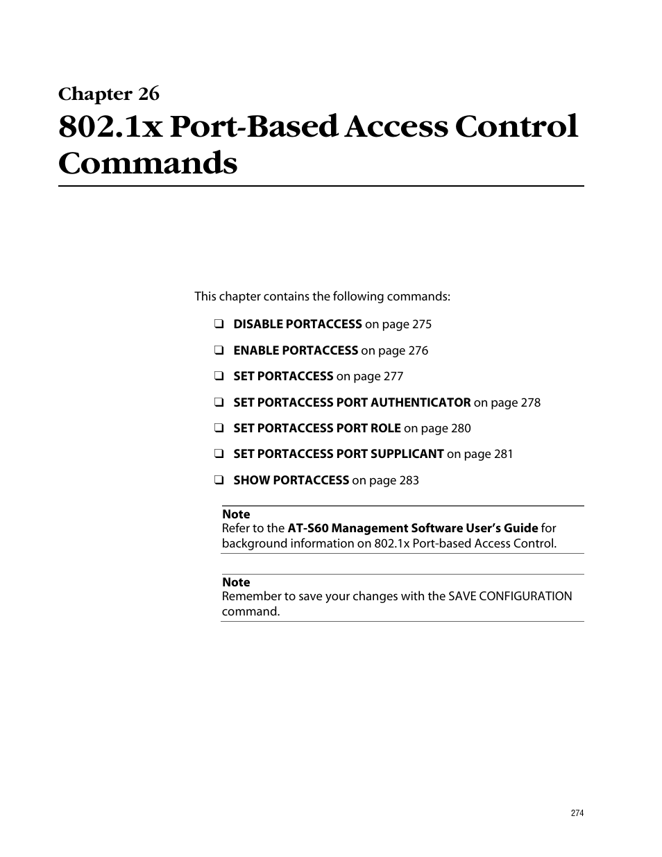 Chapter 26, 1x port-based access control commands | Allied Telesis AT-S60 User Manual | Page 276 / 303