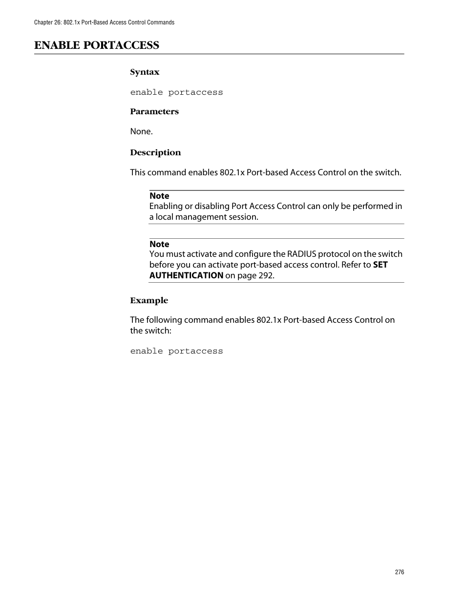 Enable portaccess | Allied Telesis AT-S60 User Manual | Page 278 / 303