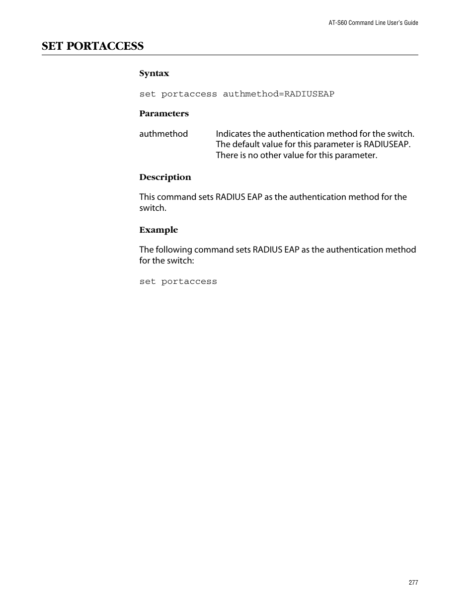 Set portaccess | Allied Telesis AT-S60 User Manual | Page 279 / 303