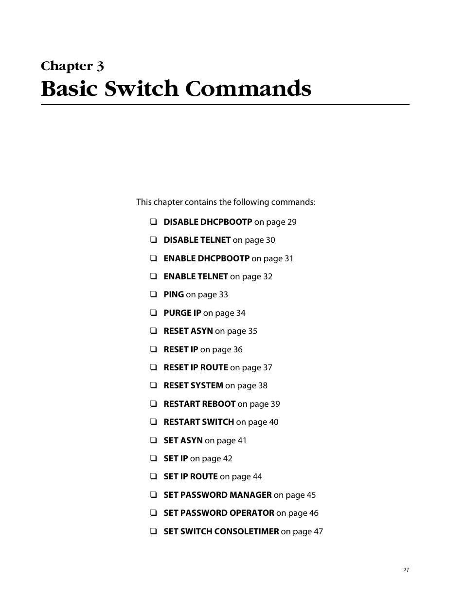 Chapter 3, Basic switch commands | Allied Telesis AT-S60 User Manual | Page 29 / 303