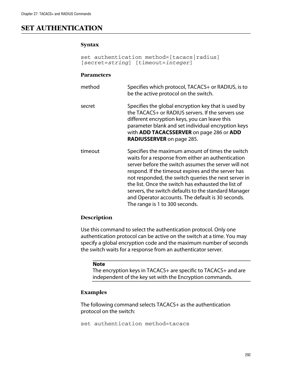 Set authentication | Allied Telesis AT-S60 User Manual | Page 294 / 303