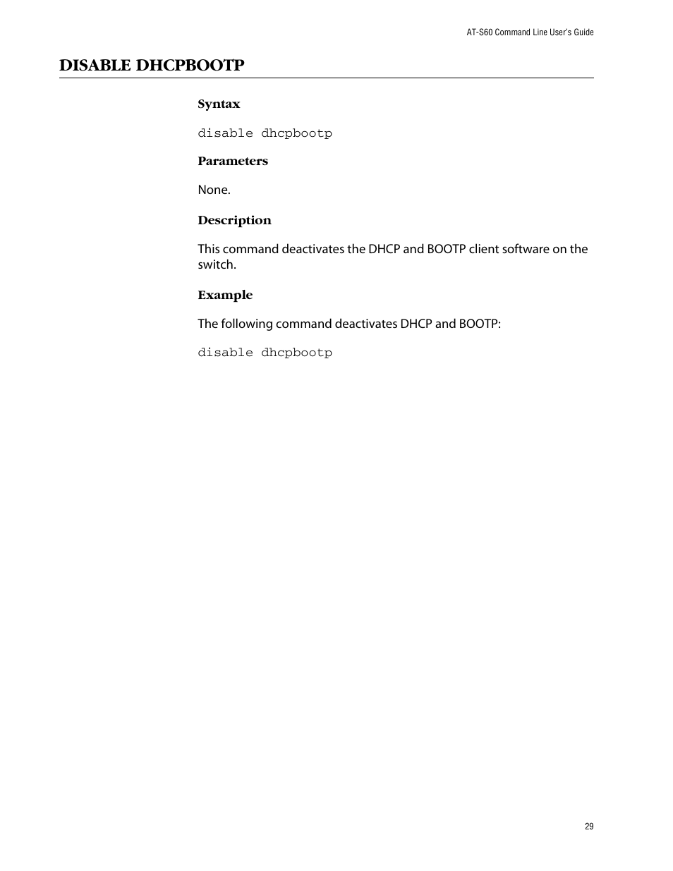 Disable dhcpbootp | Allied Telesis AT-S60 User Manual | Page 31 / 303