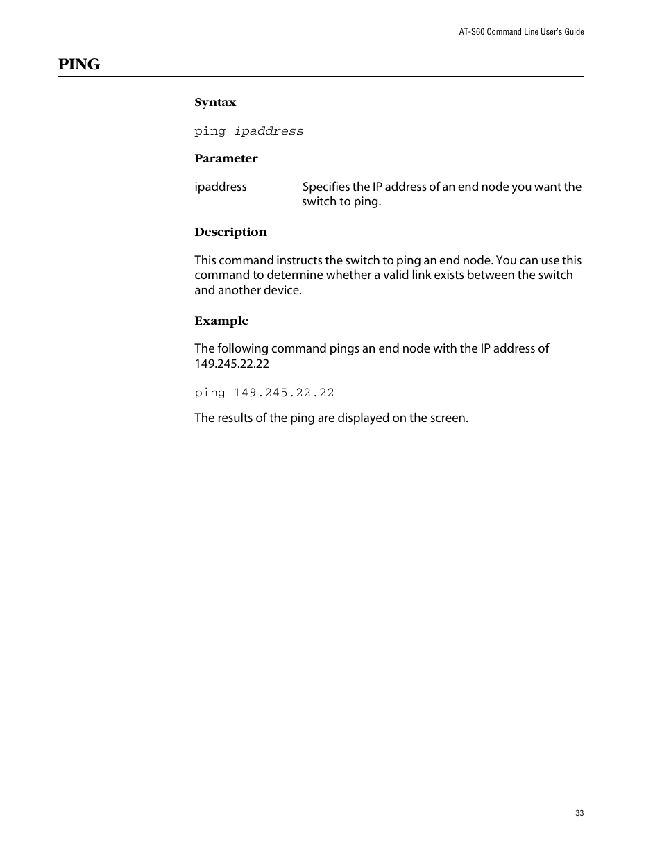 Ping | Allied Telesis AT-S60 User Manual | Page 35 / 303